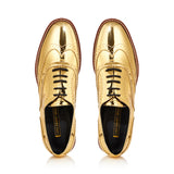 Mirror Finish Gold Metallic Brogue Shoes